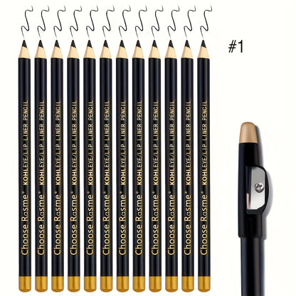 Natural 12 Pcs Brown Waterproof Eyebrow Pencil Eyeliner Set