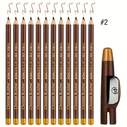 Natural 12 Pcs Brown Waterproof Eyebrow Pencil Eyeliner Set