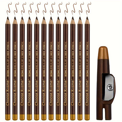 Natural 12 Pcs Brown Waterproof Eyebrow Pencil Eyeliner Set