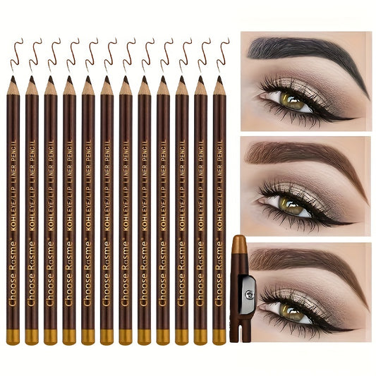 Natural 12 Pcs Brown Waterproof Eyebrow Pencil Eyeliner Set