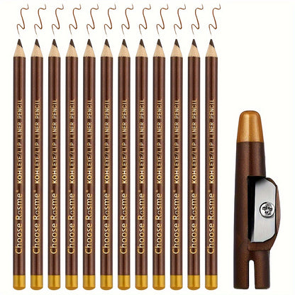 Natural 12 Pcs Brown Waterproof Eyebrow Pencil Eyeliner Set