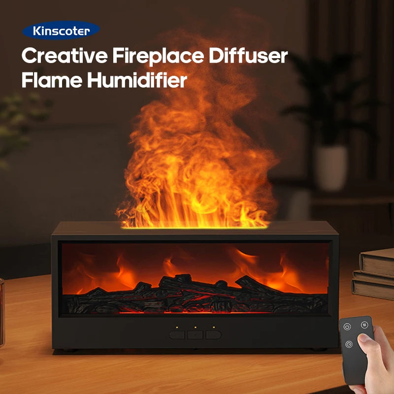 Fireplace Air Humidifier Essential Oil Diffuser with LED Light & Remote Control
