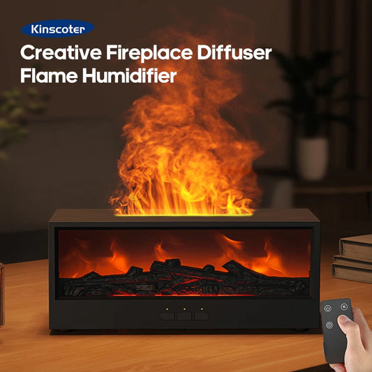 Fireplace Air Humidifier Essential Oil Diffuser with LED Light & Remote Control