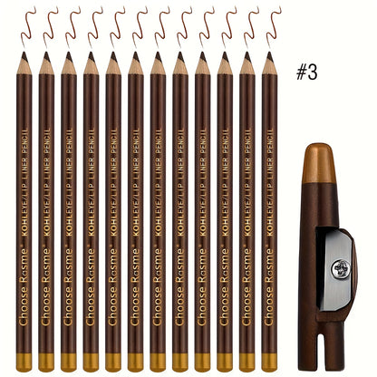 Natural 12 Pcs Brown Waterproof Eyebrow Pencil Eyeliner Set